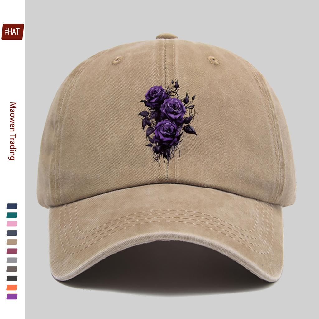 Pc Fashionable Purple Rose Pattern Printed Baseball Cap an Ideal Decorative Hat for Floral Enthusiasts Available In Multiple