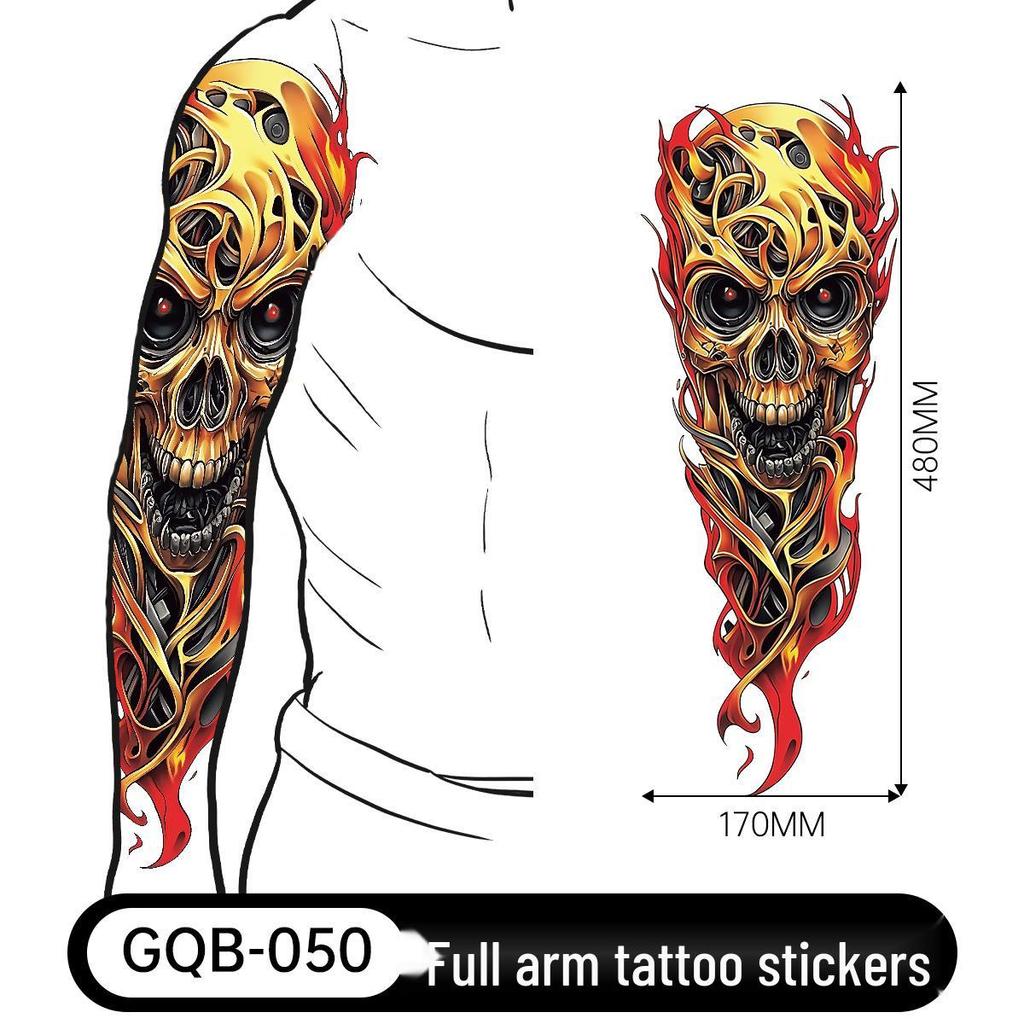 Adesivo Tatuaggio Completo per Braccio Uomo: Design Realistico Impermeabile, Motivo Tigre e Teschio