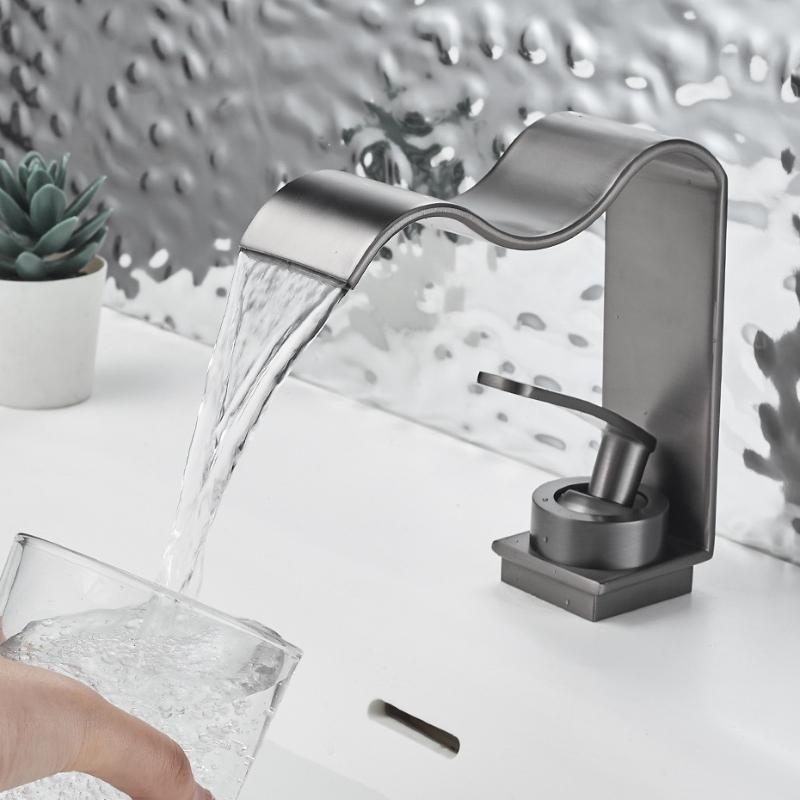 Modern Waterfall Faucet Single Handle 1 Hole Bathroom Sink Faucet Lavatory Vanity Wash Basin Water Faucet Vessel Crane Mixer Tap