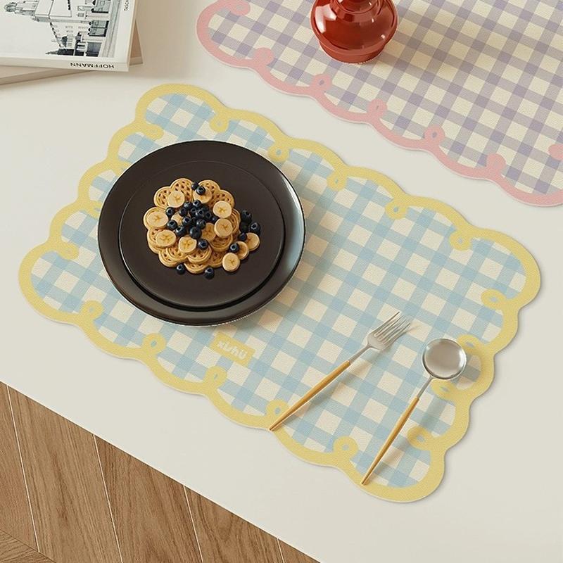 Dining Room Placemats Dopamine Grid Oil-Proof Waterproof Pu Leather Table Mat Heat-Resistant Kitchen Tableware Bistro Bar Home