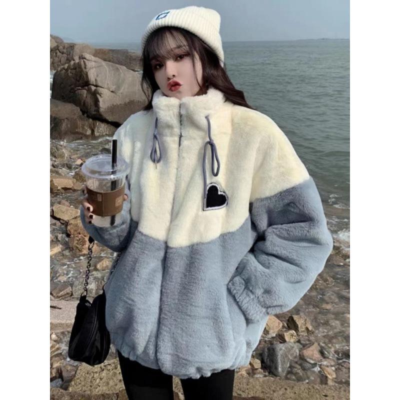 

Толстовка из толстого вельвета и овечьей шерсти для девочек, осенне-зимняя куртка свободного кроя в корейском стиле с хлопковой подкладкой XXL синий