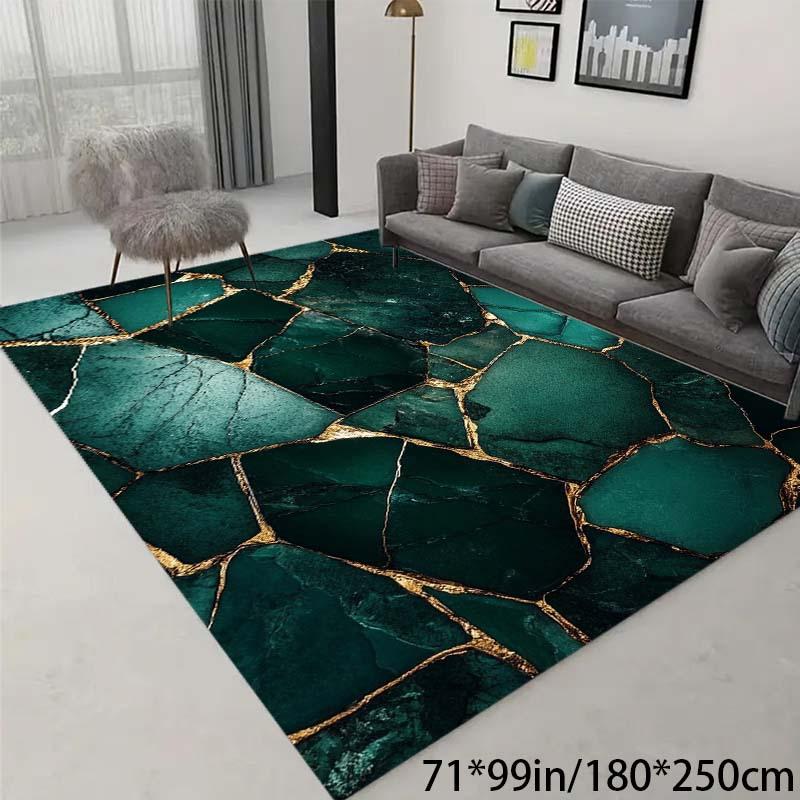 

Luxury Velvet Area Rug Deep Green Modern Marble Pattern Golden Accent Non Slip Backing Machine Washable Living Room Bedroom 50x80cm20x31in