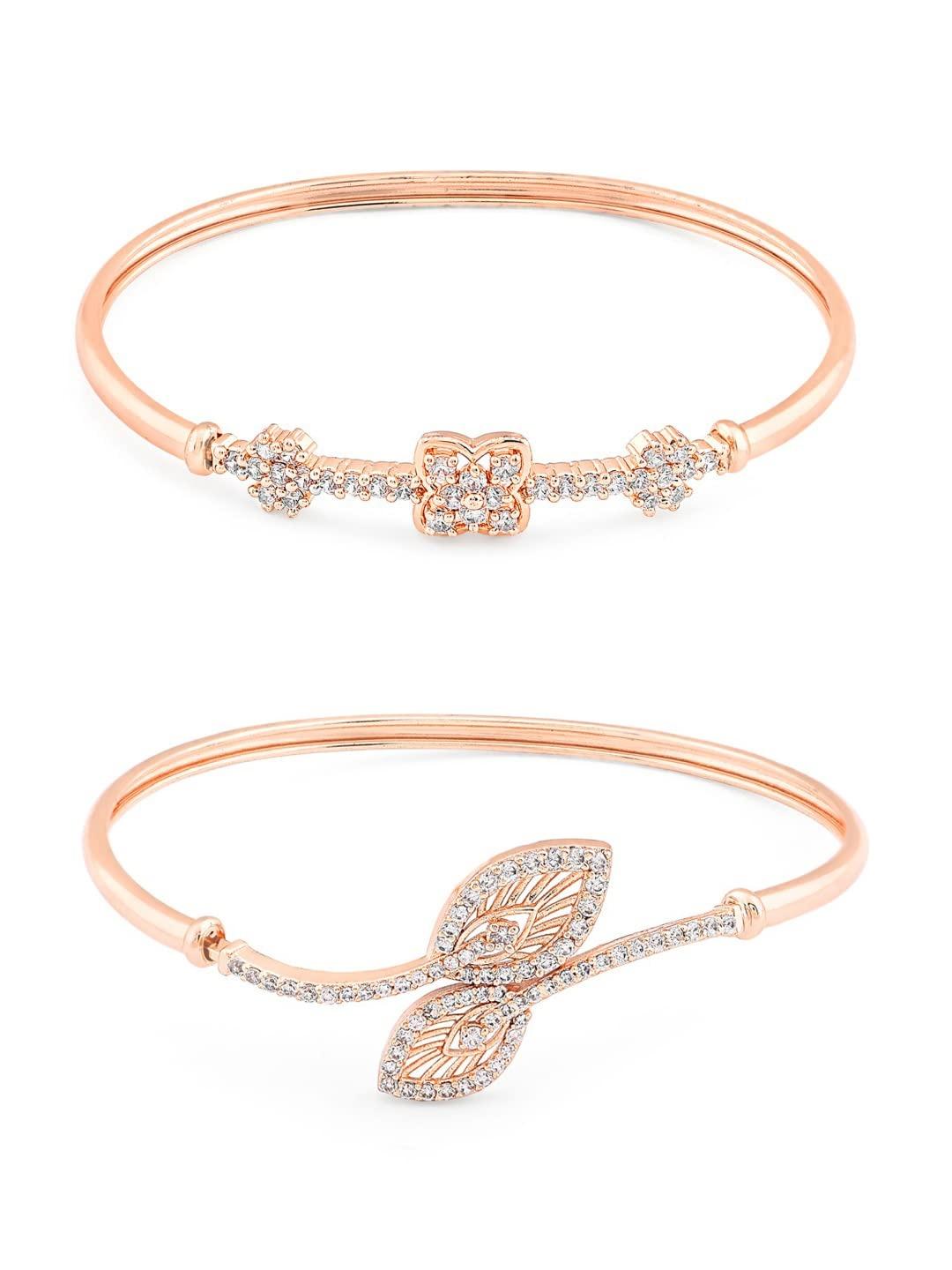 

Набор из 2 браслетов-када из латуни цвета розового золота с кубическим цирконием в современном стиле для женщин Onesize золотой