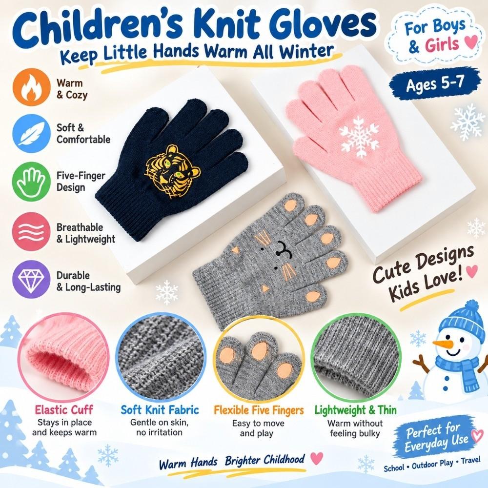 Cartoon Print Children Winter Warm Gloves Full Finger Thermal Gloves  Outdoor Play