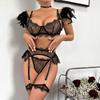 Erotic lingerie feather splicing color clashing sexy metal chain four-piece set in stock