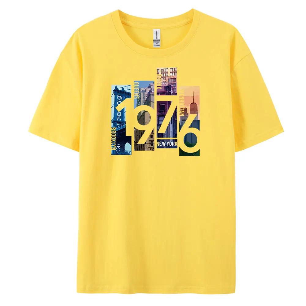 1976NewYork Herren Freizeit Kurzarm T-Shirt mit 100% Baumwolle Mode Print T-Shirts Oversize