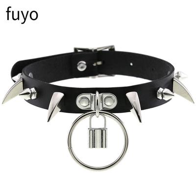 Goth Black Lock Chain PU Leather Choker Necklace Women Heart Necklace Punk Pendant Jewelry Collier Party Grunge Accessories Gift