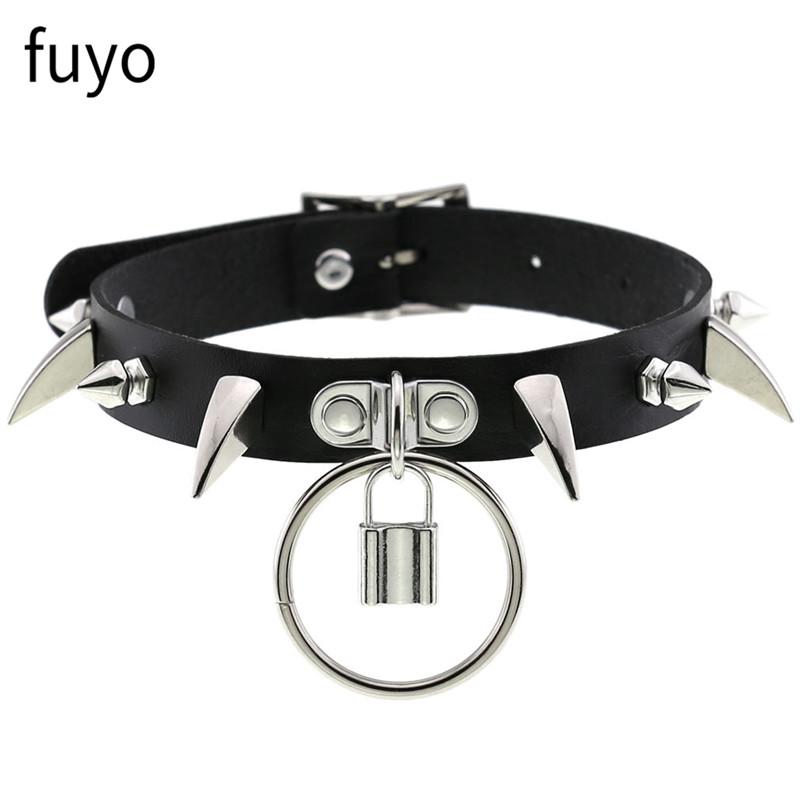 Goth Black Lock Chain PU Leather Choker Necklace Women Heart Necklace Punk Pendant Jewelry Collier Party Grunge Accessories Gift