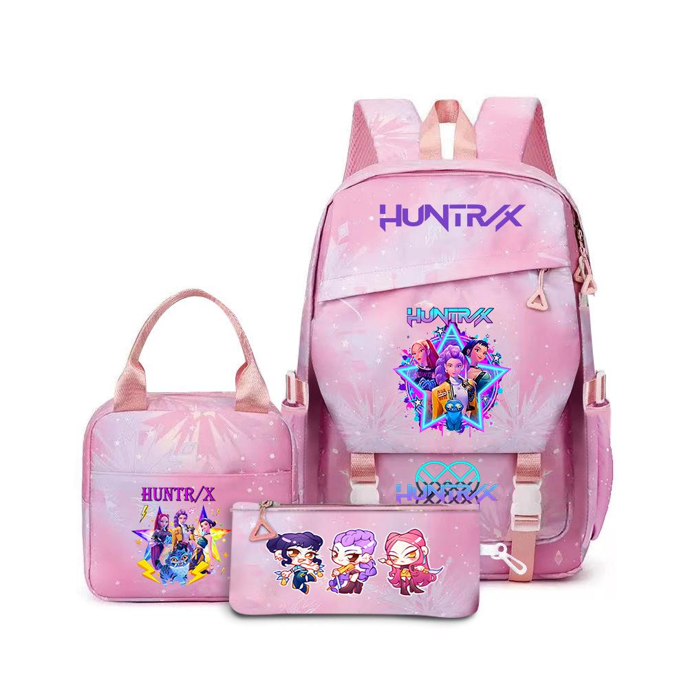 K-Pop Demon Hunter Girl Group Backpack Demon Boy Group Cartoon Anime Lunch Bag Pencil Case Three-Piece Set