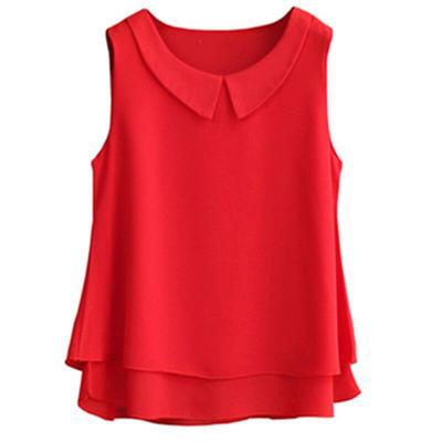 Women's Sweet Casual Solid Color V-Neck Sleeveless Vest Chiffon Shirt Top