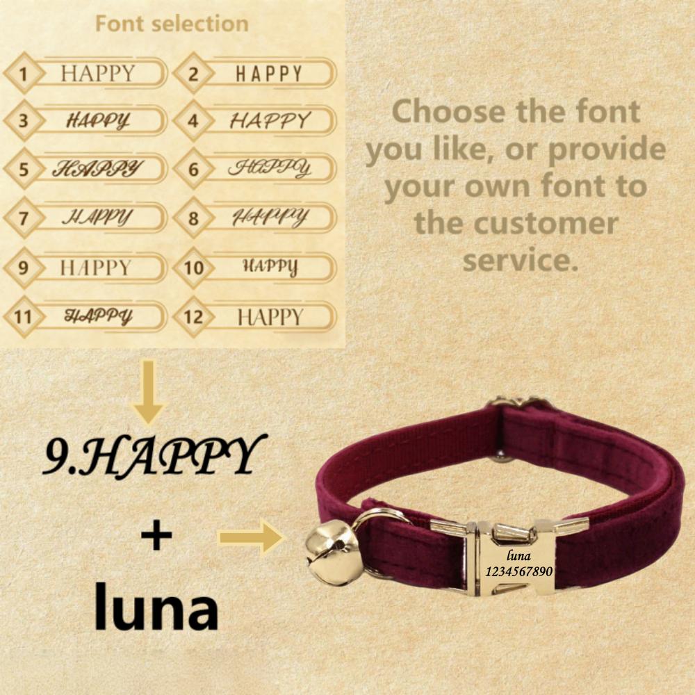 Personalized Soft Pet Choker Custom Name Phone Number Golden Buckles Adjustable Velvet Kitty Neckband Small Dog Identity Jewelry