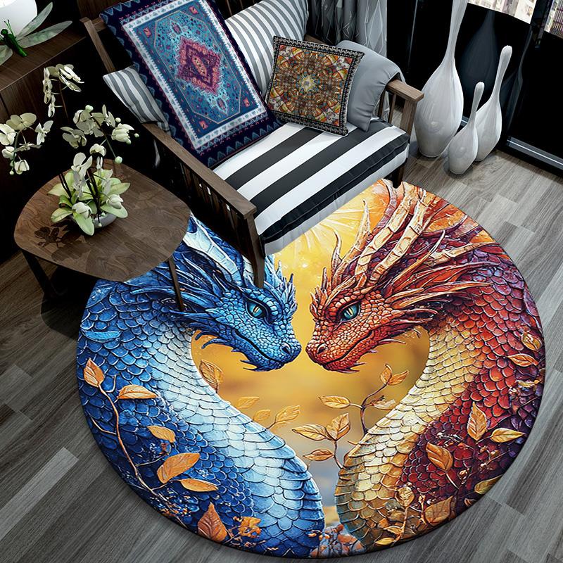 Dragon Artwork Round Area Rug,Carpet Rug for Living Room Bedroom Sofa Playroom Decor,Non-slip Floor Mat