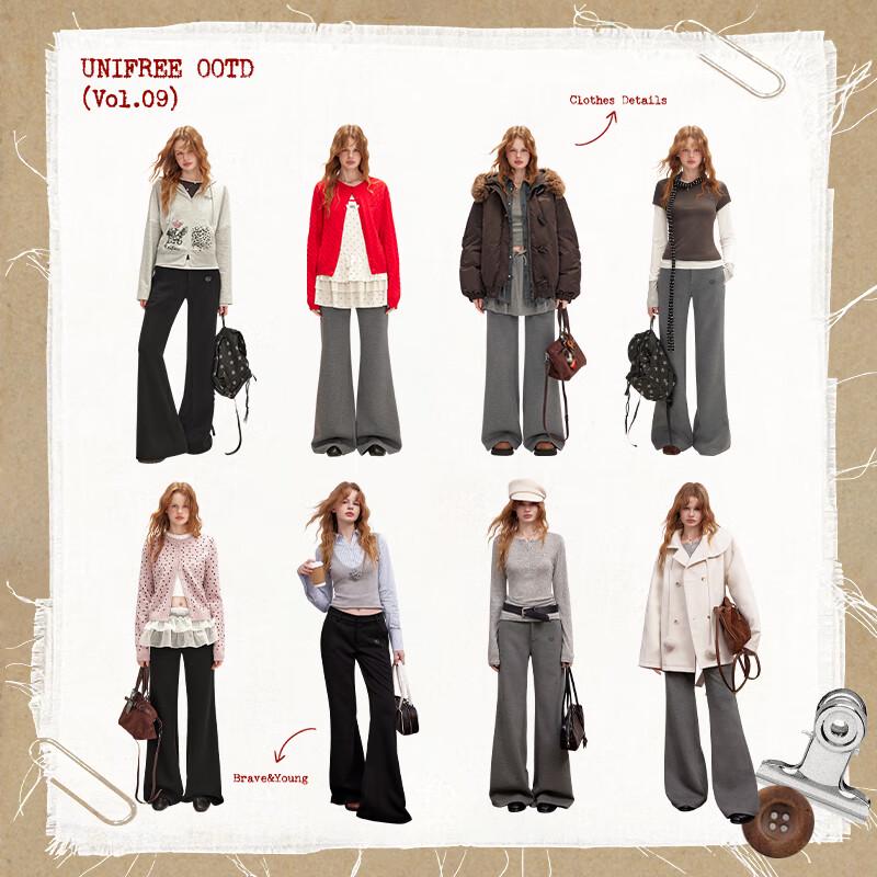 UNIFREE Women's Relaxed Embroidered Low-Rise Flare Pants