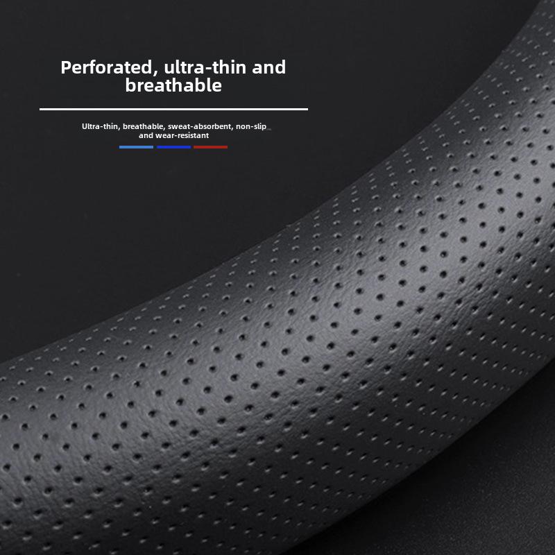 Universal Lenkradbezug aus schwarzem Nappa-Leder, rutschfest und atmungsaktiv, 15 Zoll/38 cm.