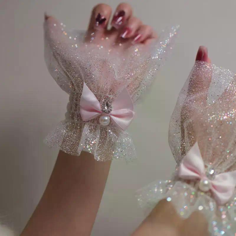 Nail Photo Equipment Short Bow Mesh Wrist Fake Sleeves Bride Decorative False Cuff Tulle Item Nail Art Take Picture Background