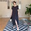 MODIQUE Summer Plus Size New Dress Shirt Women Loose Striped Solid Cotton Linen Backless Dress Casual Female Dresses O-Neck Short Sleeve