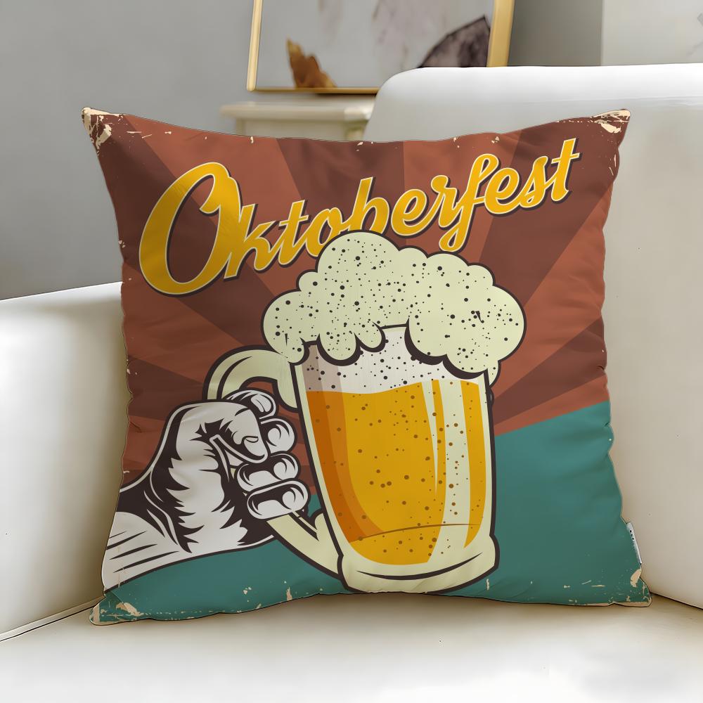 Classic Theme Beer Wine Cushion Cover Soft  EasyWash Pillow Case  Versatile for Couch Bed Travel and Office