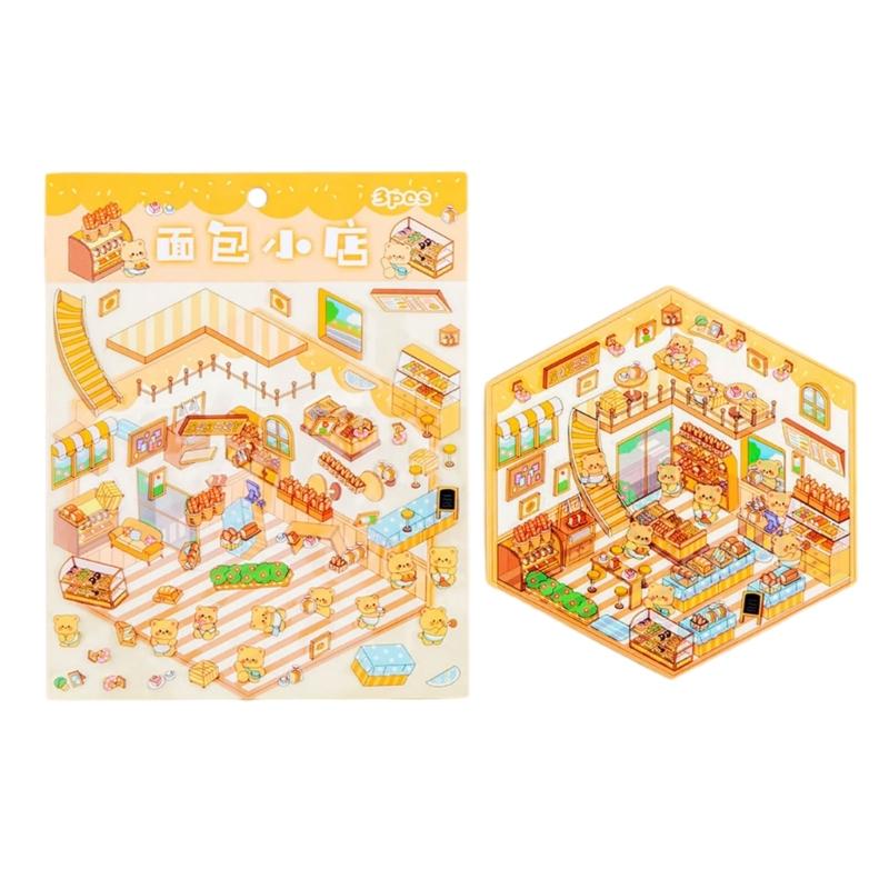 Miniature Scene Sticker Miniature Simulated Cabin Scene Sticker for Scrapbooking Journal Notebook Photo Album Phone Case