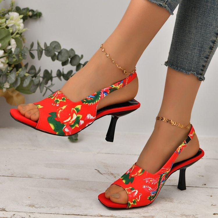 

Summer women s shoes high heels flower country stiletto open-toed women s sandals 35 червоний