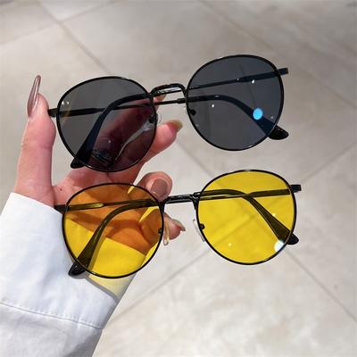 2pcs Retro Round Fashionable Glasses with Retro Frame for Both Men and Women Suitable for Driving Daily Life