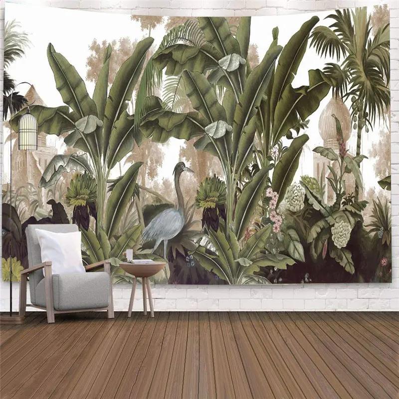 Tropical Plant Printed Tapestry Wall Hanging Palm Tree Home Bedroom Fabric Painting Background Carpet