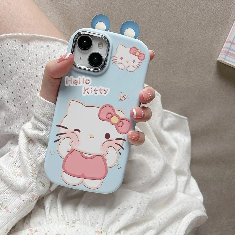 3D Bowknot Hello Kitty Ears Cover For Samsung Galaxy S25 S24 S23 S22 Plus Ultra S24 FE Note 20 A52 A35 A15 A25 A32 5G Phone Case