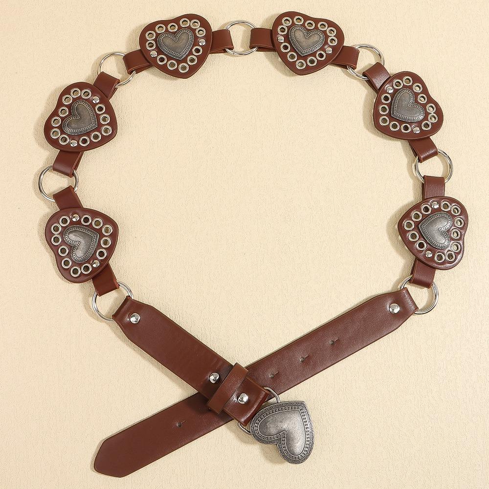 Zinc Zinc Alloy Cowboy Waistband PU Leather Heart Hollow Belt Simple Cowgirl Buckle Belt  Dress Decoration
