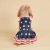 Striped Dress Shirt Cute Bowknot Sundress American Flag Stars Printed Princess Summer Puppy Apparel Clothes with Ruffles for Sma