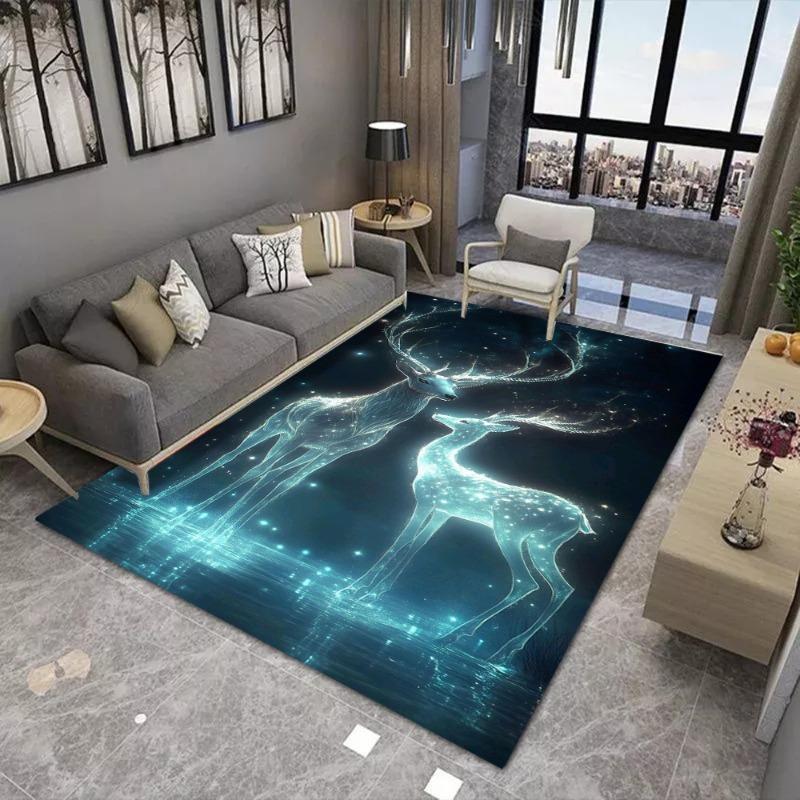 Dreamy Deer Printing Large Area Rug Non-Slip Wear-resistant Carpet for Living Room Bedroom Soft Floor Mat Easy Clean Home Decor