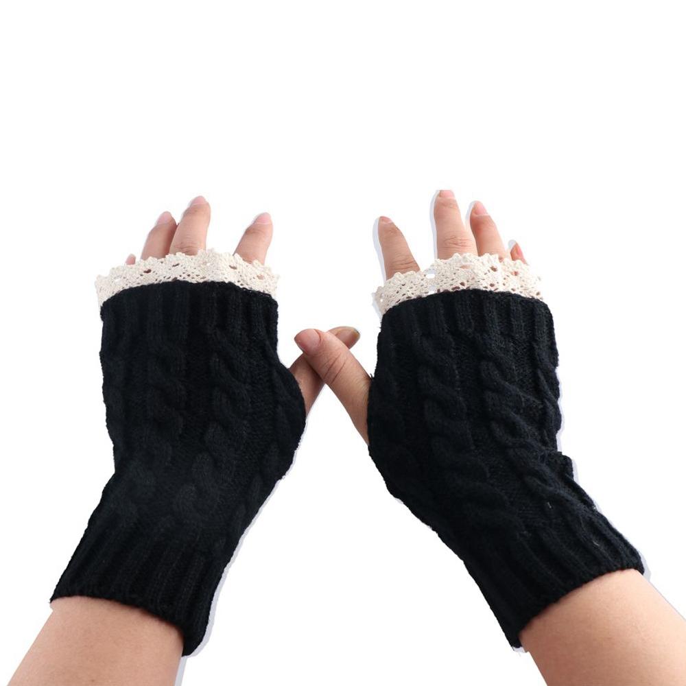 

Lace Winter Gloves Twists Gloves Half Finger Gloves Simple Wool Gloves Female/Girls хакі