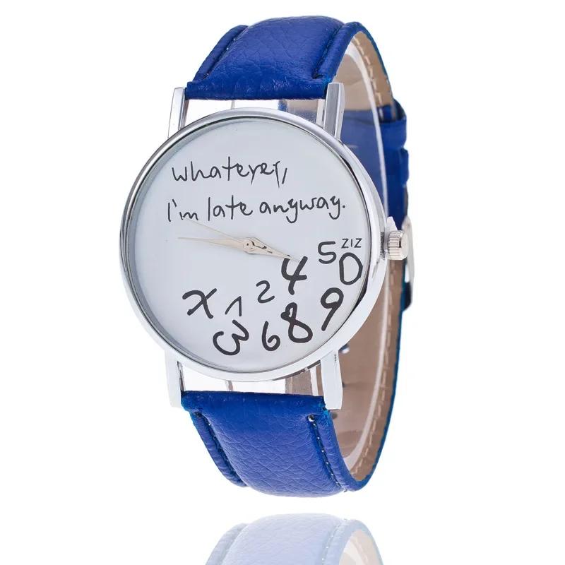 Women Whatever Im Late Anyway Letter Round Dial Faux Leather Strap Quartz Watch Fashion Letters Numbers Adjustable Women's Watch