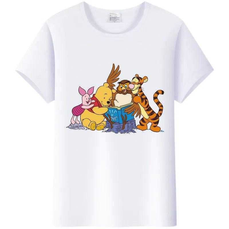Y2K Tshirt Kawaii Tops Unisex Cartoon Winnie The Pooh Tigger Friends Graphic t-shirt Summer Blouses White Tees