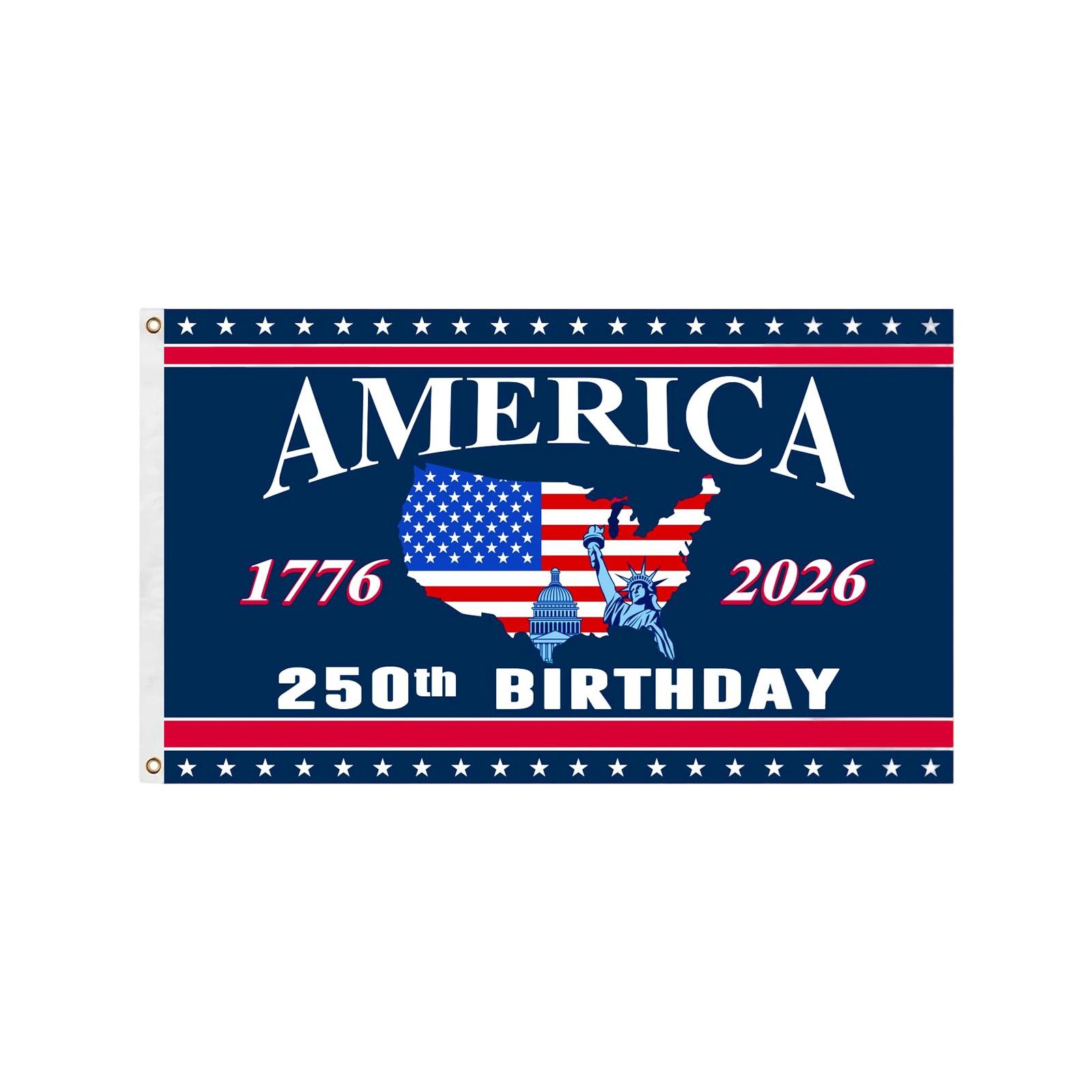 Флаг 250-летия Америки 1776-2026 Карта США Статуя Свободы Печатный Баннер для Уличного Вывешивания One Size