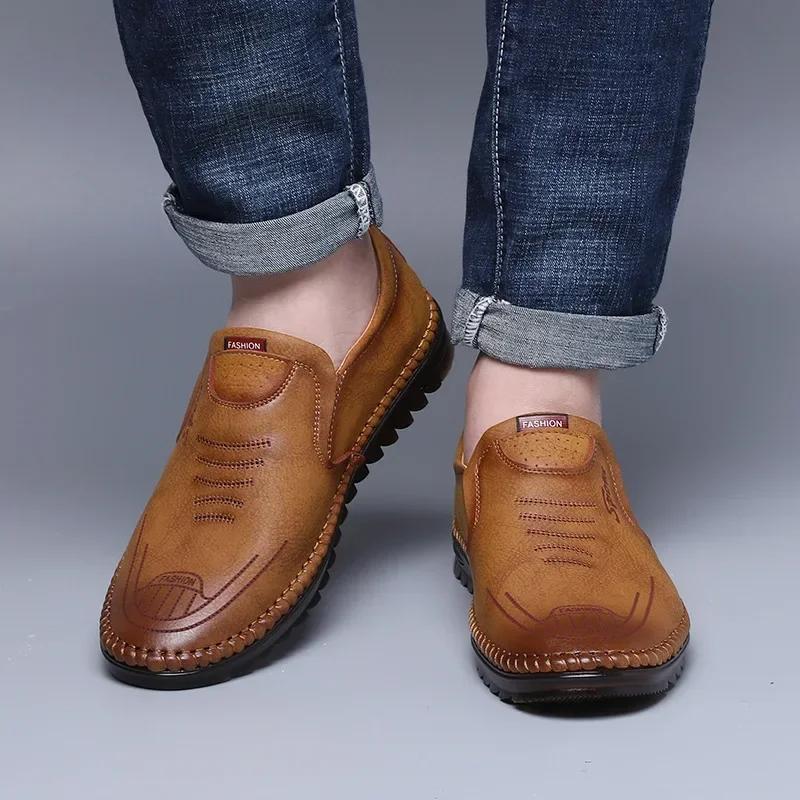Men's Spring New Business Casual Leather Shoes Fashionable Soft Bottom Lightweight Flat Shoes Versatile One Step Shoes
