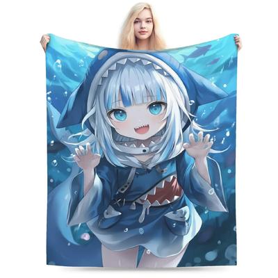 Super Warm Anime Gawr Gura Aesthetic Plush Throw Blanket for Couch Chair Travel Flannel Bedspread Bed Cover