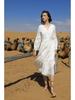 Spring/Summer 2025 Women's White Pure Cotton V-neck A-line Long Dress - F2075