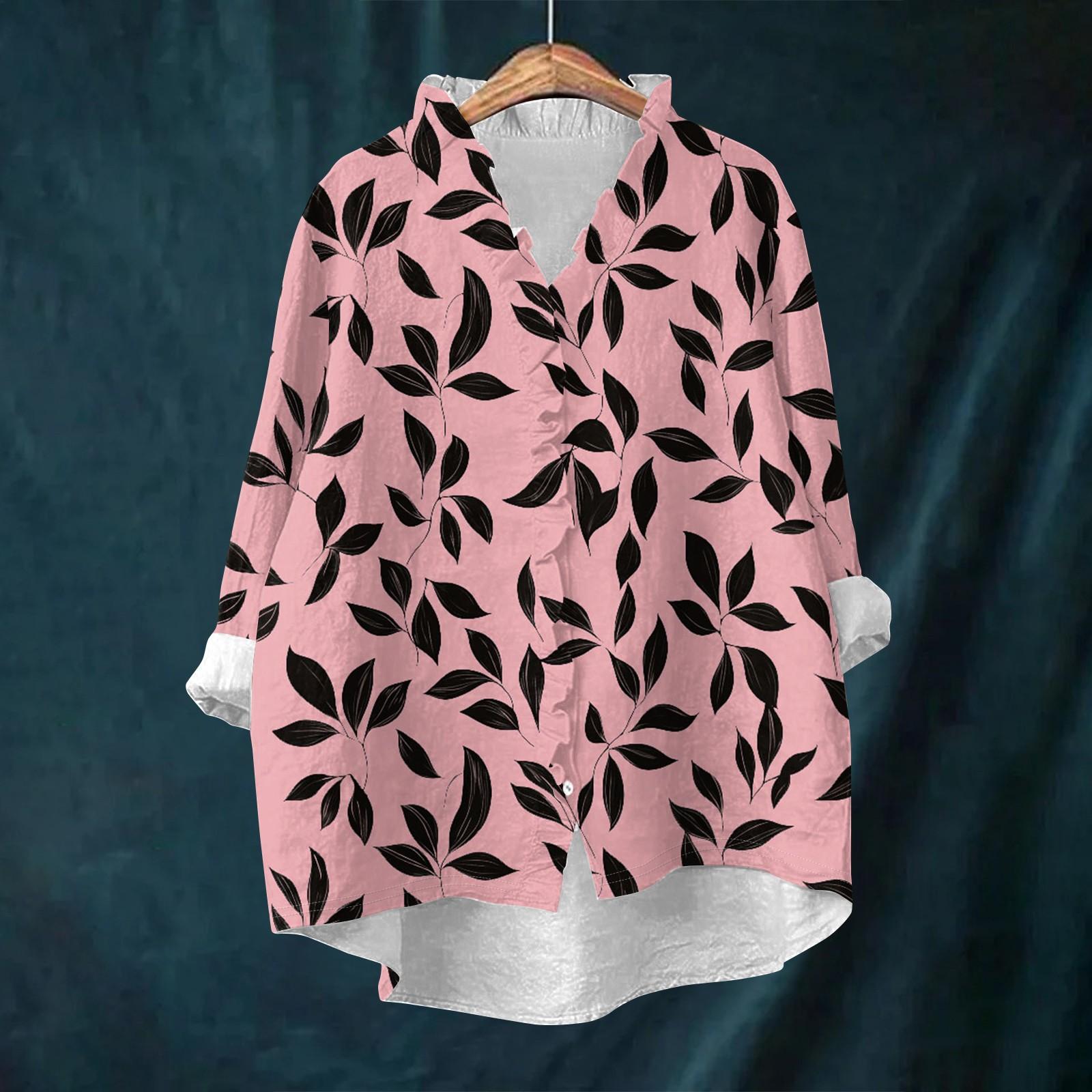 

Женский свободный топ с оборками, в стиле ретро, с цветочным принтом, воротником-стойкой и длинными рукавами, из хлопка и льна L розовый