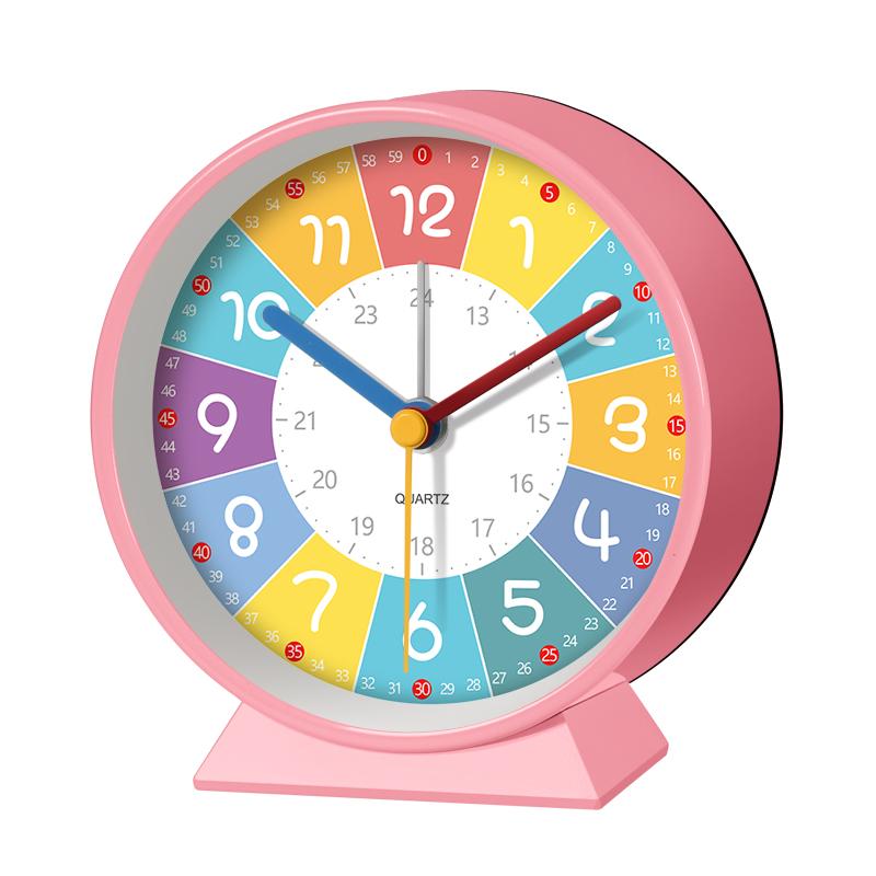 Early Education Desk Clock Needle Display Quartz Alarm Clock Silent Sweep Movement Silent Walking Soft Night Light Metal Frame
