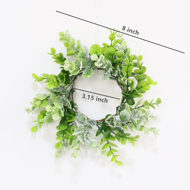 Candle Rings 3" Center Eucalyptus Candle Ring Artificial Mini Wreath Pillar Candle Holder Twig Spring Candle Wreaths for LED Candles Birthday Wedding