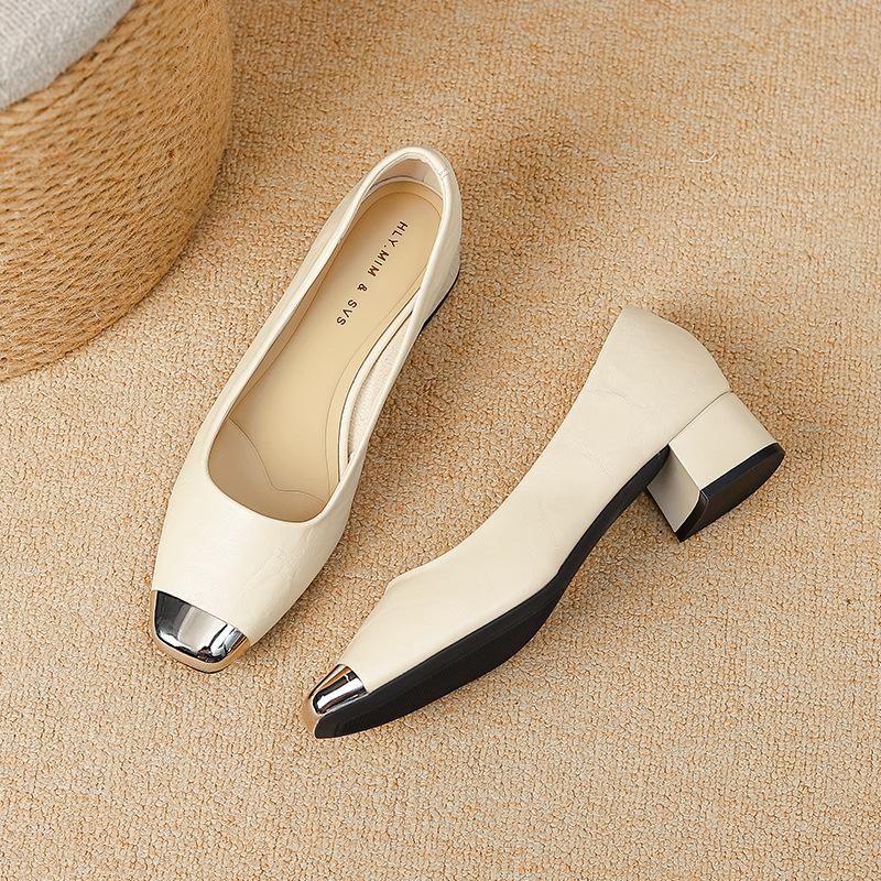 

G360-1 square head shallow mouth single shoes women s 2025 new summer thick heel high heels women s fashion French women s shoes 40 абрикосовый
