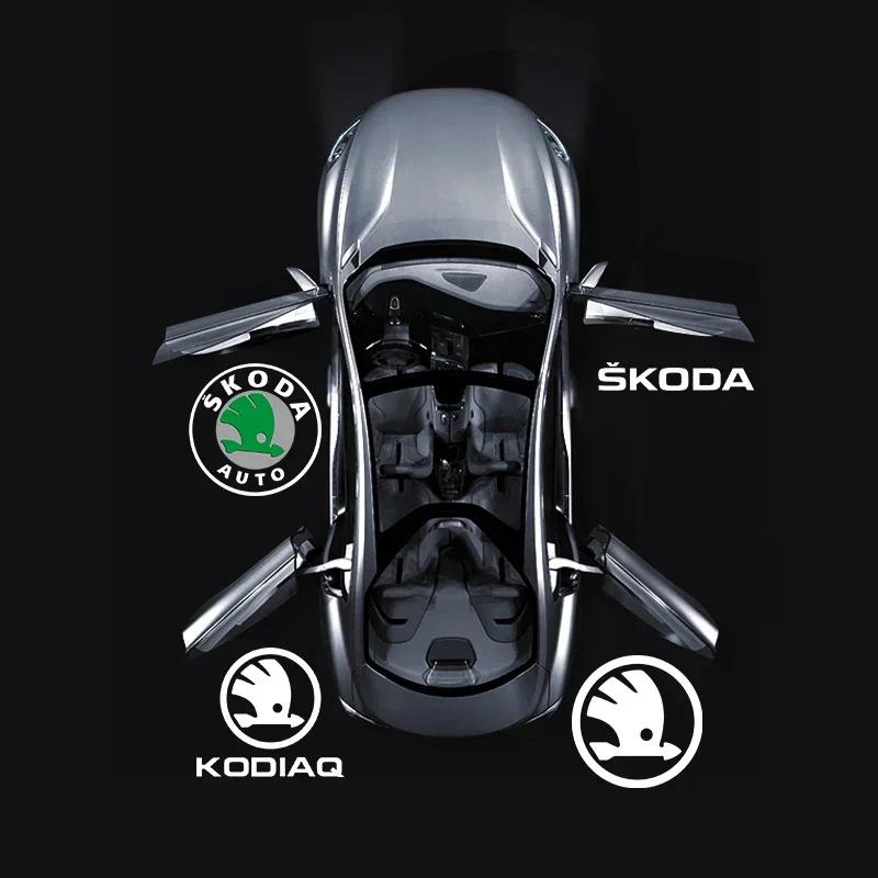 2025 New 2pcs Car LED Projector Ghost Logo Lamp Auto Door Welcome Shadow Lights For skoda Superb SUPERB Superb Octavia Fabia Roo