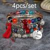 Bohemian Beaded Bracelet Set with Wing Pendant and Tassels