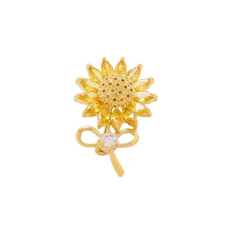 Lucky Golden Sunflower Zircon Brooch Premium Quality Shiny Fashion Pin for Ladies Party Prom Outfit Decor Best Gift for Her