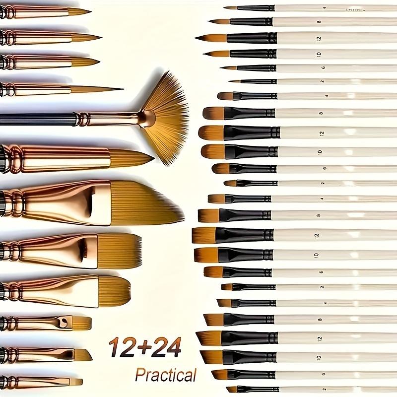 Art Oil Paint Brush 32 Pieces Set Nylon Hair Wooden Brush Hand Painted Wall Painting Watercolor Acrylic Paint Brush School