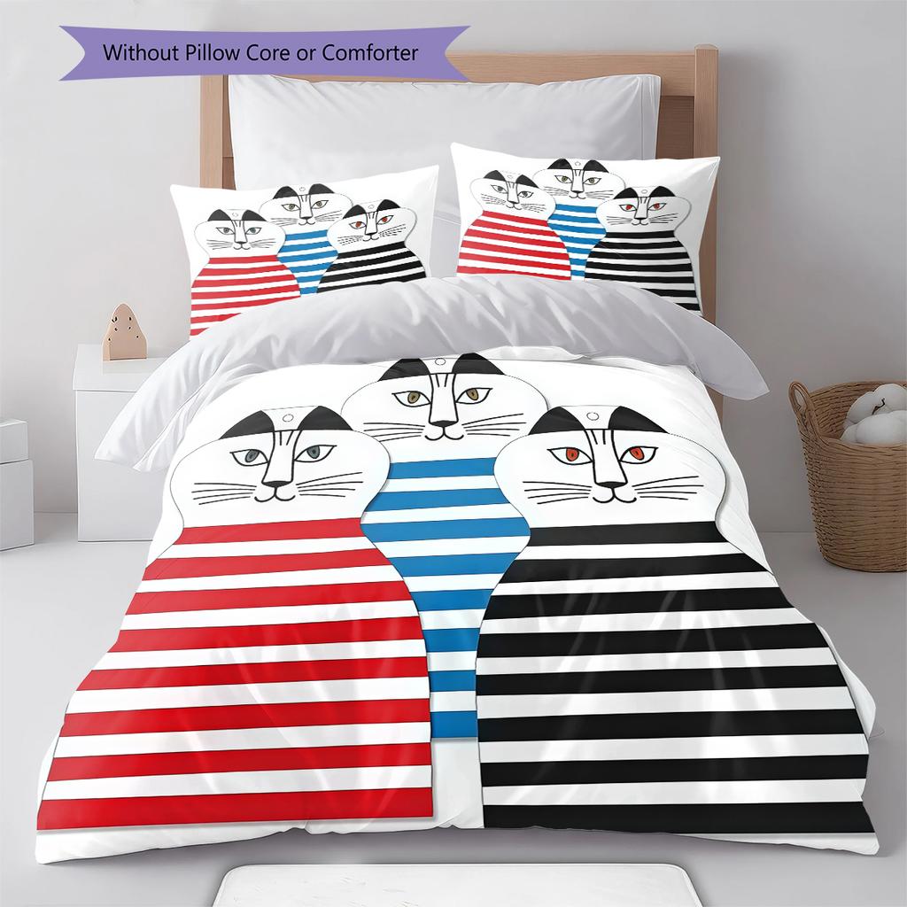 Lisa Larson Pattern Bedding,Quilt Set Quilt Cover Pillowcase Home Birthday Gift (1 * Duvet Cover + 2 * Pillowcase, Without Core)