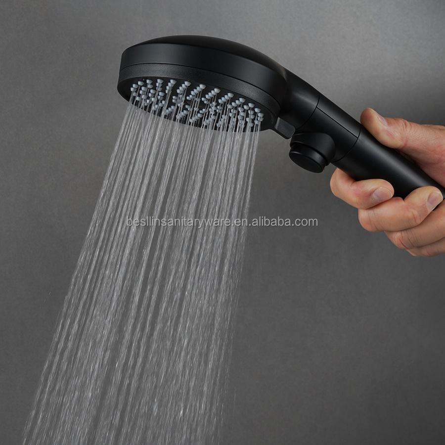 Bathroom Round 3+2 Mode High Pressure Black Hand Held Shower Head with on Off Switch for Water Saving