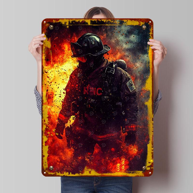 Firefighter Flames Sign Military Poster Vintage Home Decor Items Custom Metal Tin Signs for Wall Art Decoration Art of Murals