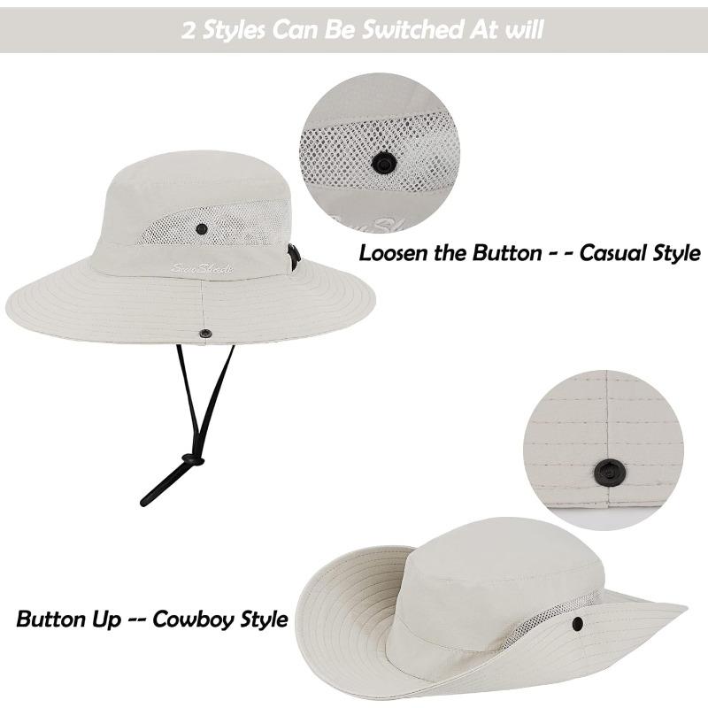 1pc Women's Outdoor UV-Protection-Foldable Sun-Hats Mesh Wide-Brim Beach Fishing Hat with Ponytail-Hole for Outdoor Activities