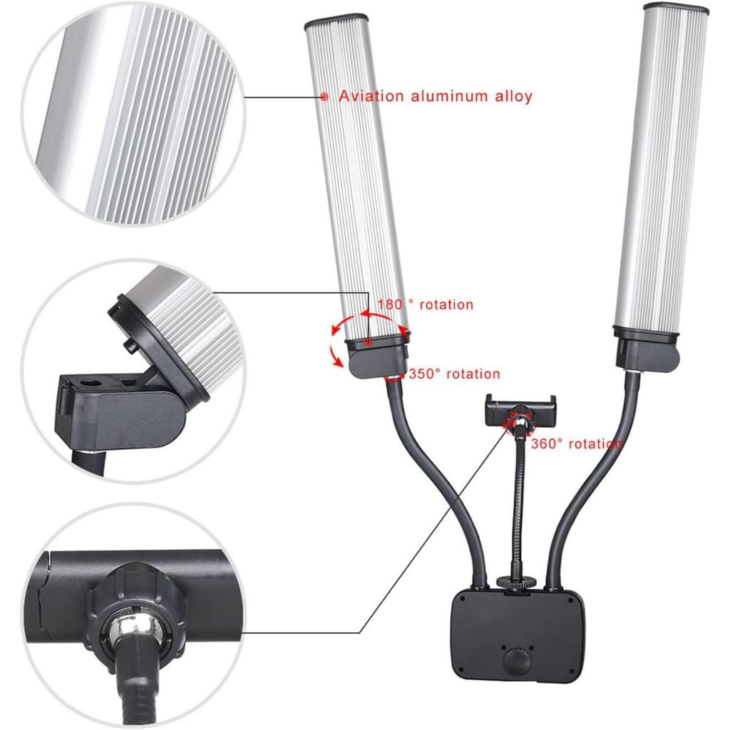 45W Flexible Double Arms LED Fill Light Beauty LED Ring Lamp Bi-Color Dimmable 3 light modes Photographic Selfie Lighting