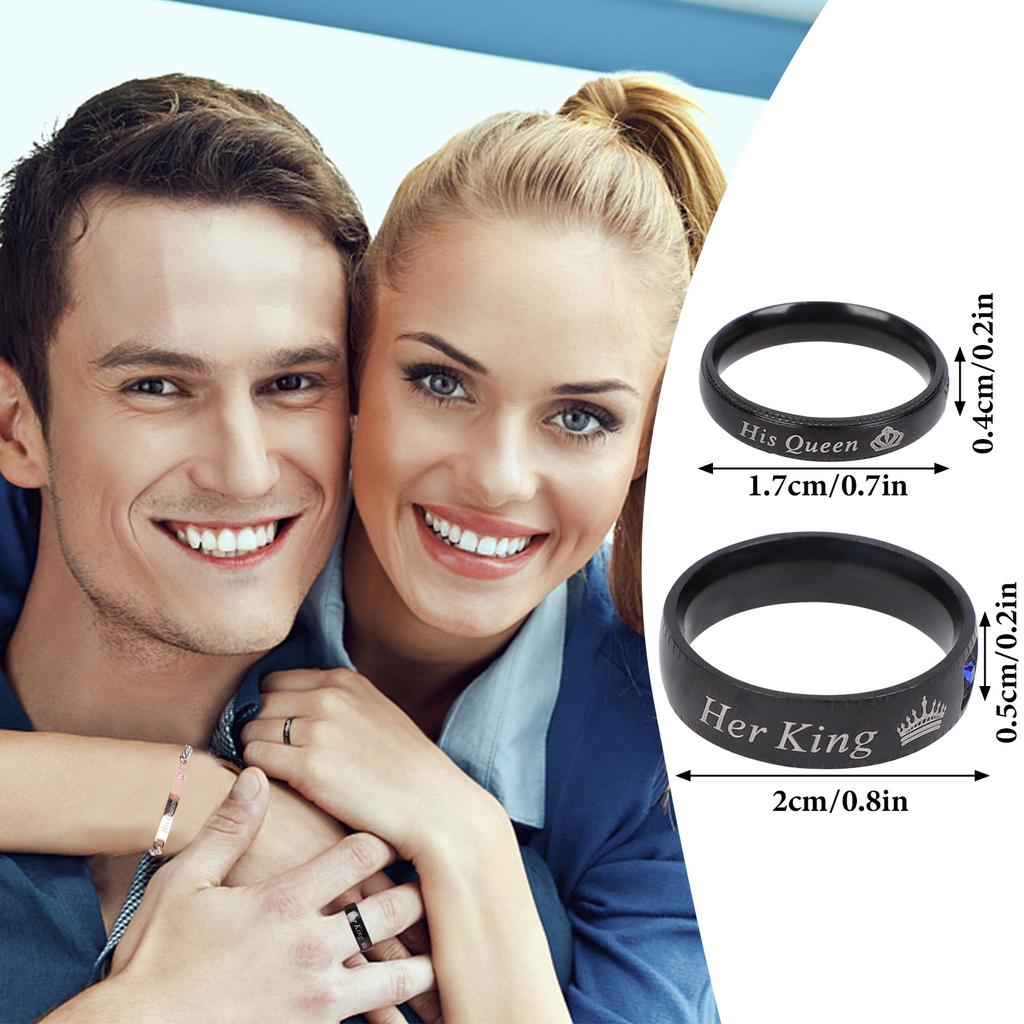 3 Pair Couples Necklace Bracelet His Queen Her King Promise Ring Set Necklace